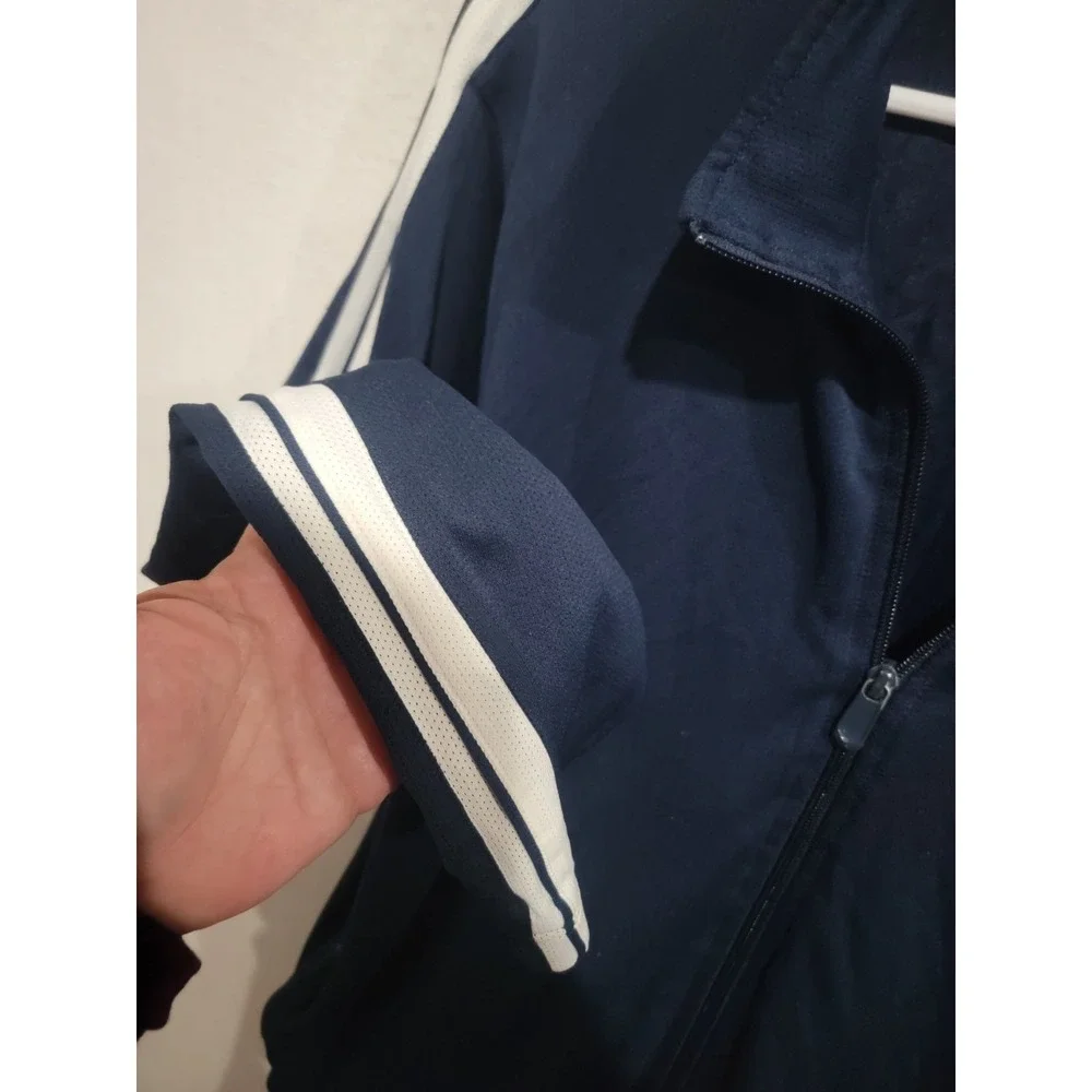 Nike Mens XL Track Jacket Navy Blue Full Zip Striped Mock Neck Training‎ 392474
